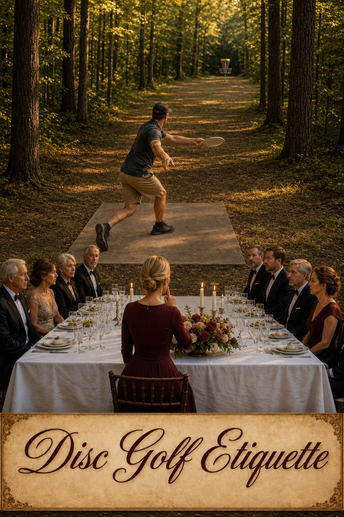 Disc golf etiquette illustration