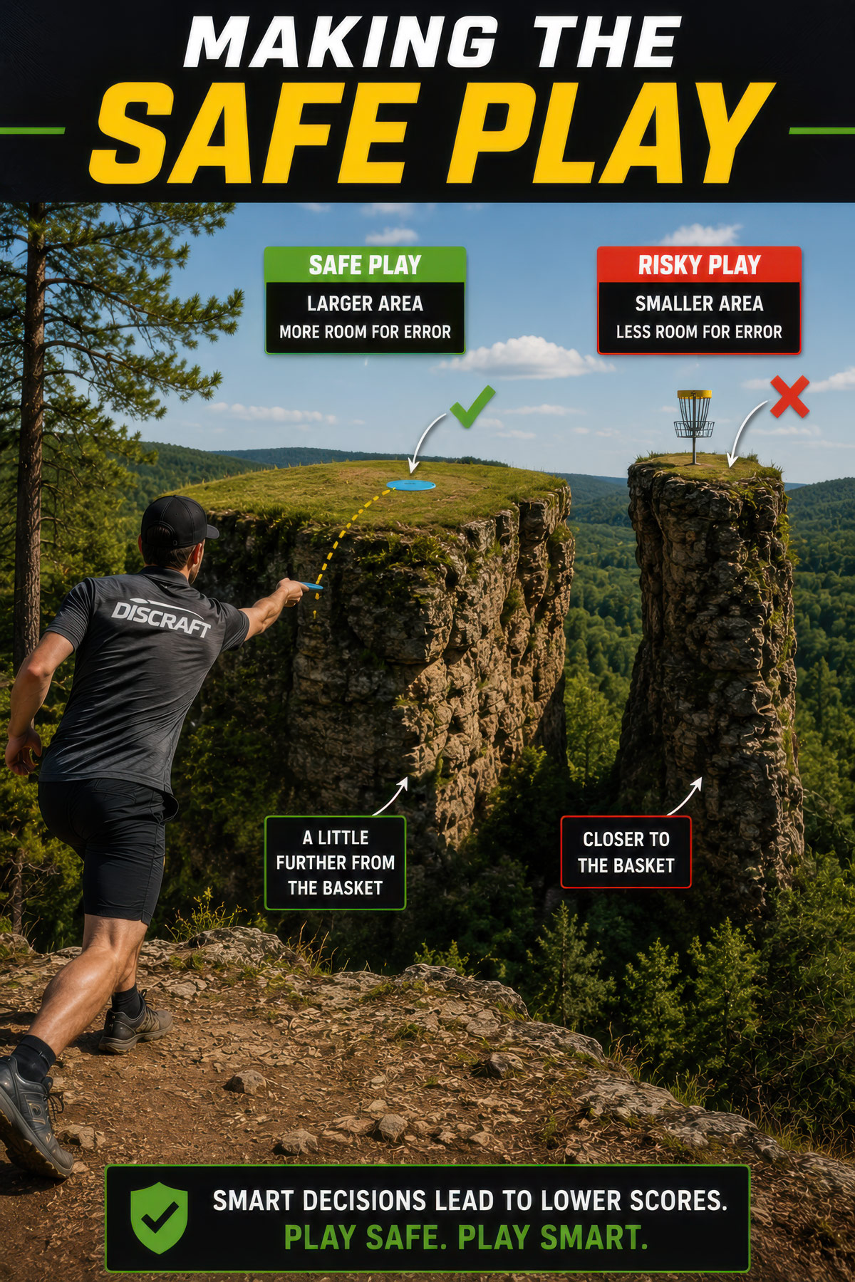 Safe play disc golf strategy illustration